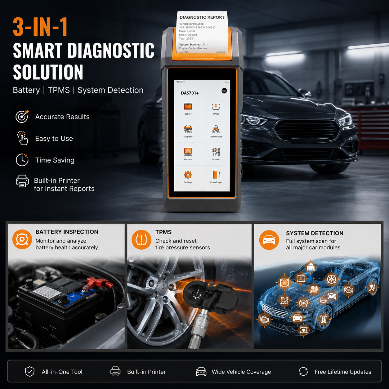 DaTo Super Scanner DAS701+ Android Car Diagnostic Tool | TPMS, DPF, EPB Reset & Key Programming | Supports 100+ Car Brands | Middle East