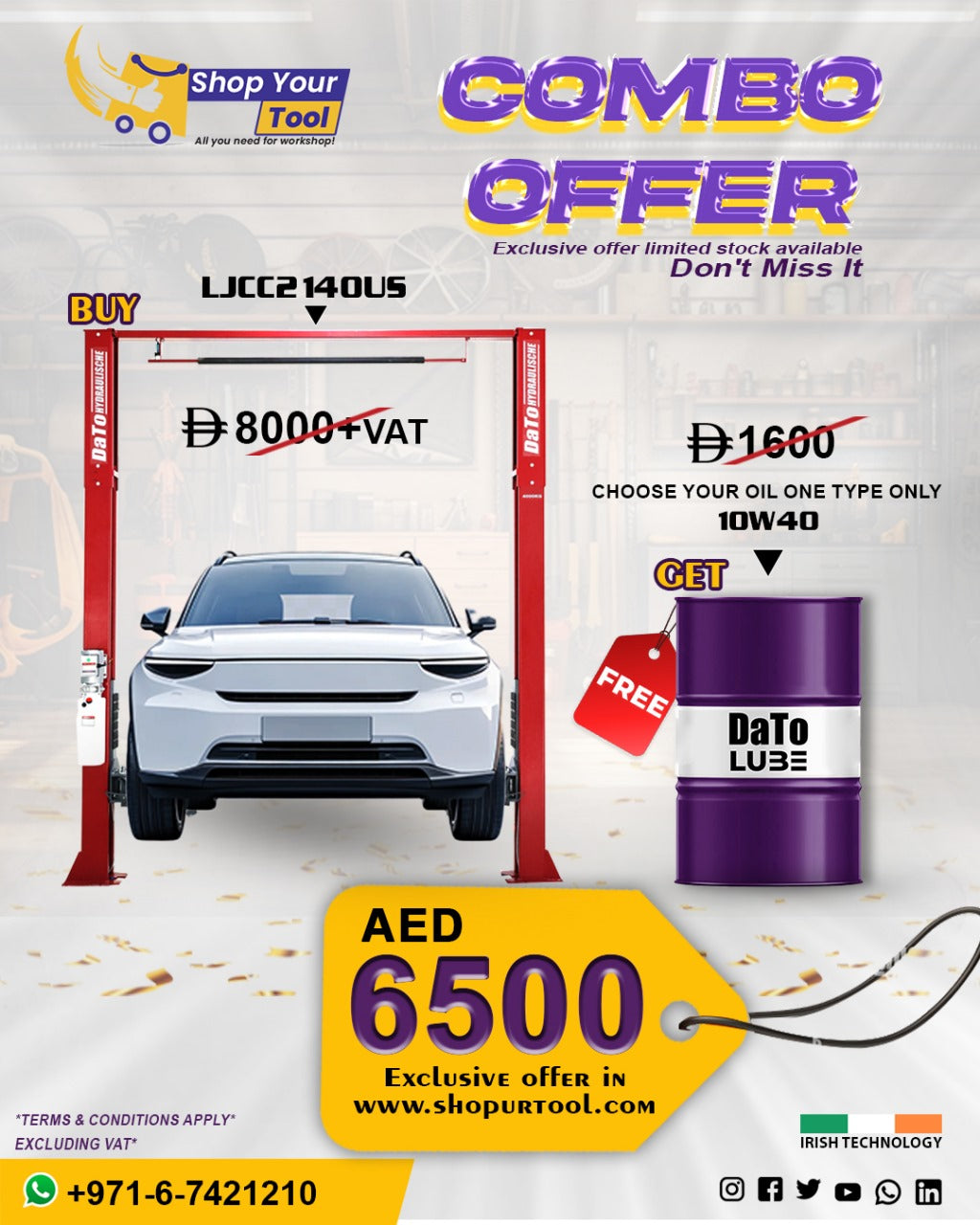 Two Post Lift 4Ton + Engine Oil Combo OFFER